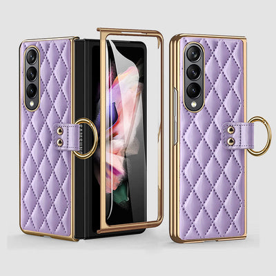 Phone Case For Galaxy Fold 4 Quilted Rhombic Ring Protective Case