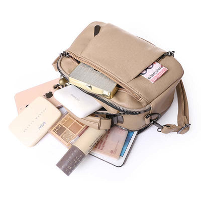 Multi-Pocket Leather Crossbody Purse for Women Small Top Handle Satchel Handbag
