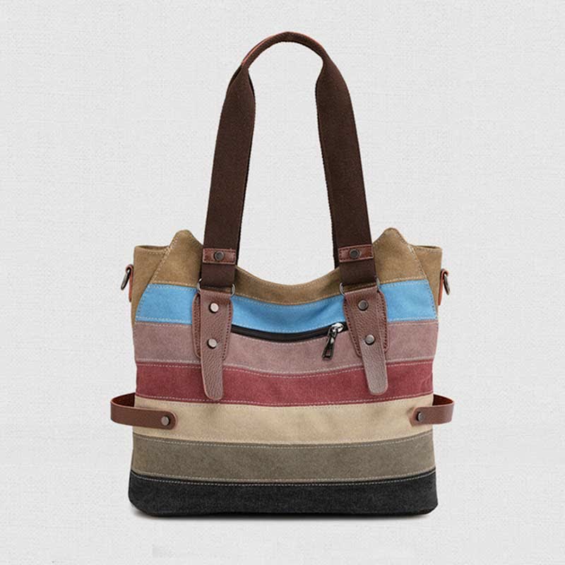 Multifunction Color Block Canvas Handbag Hobo Tote Bag Crossbody Purses