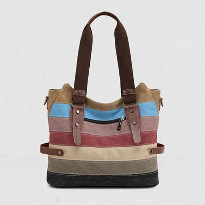 Multifunction Color Block Canvas Handbag Hobo Tote Bag Crossbody Purses
