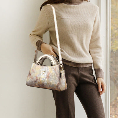 Top-Handle Bag For Women Snakeskin Grain Shape Elegant Crossbody Bag