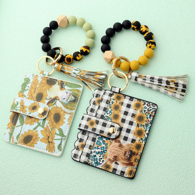 Western Card Holder Silicone Bead Bracelet Tassel Purse For Women