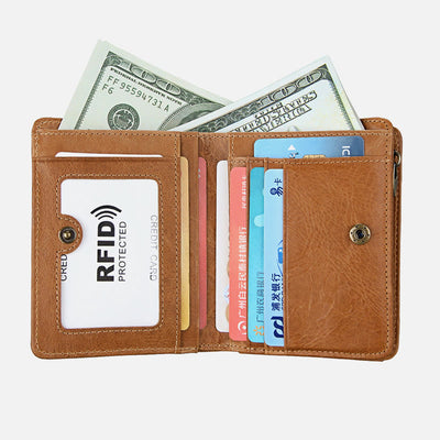 Wallet For Men Short Anti Theft Genuine Leather Retro Card Holder