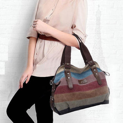 Color Block Stripe Vintage Shoulder Bag