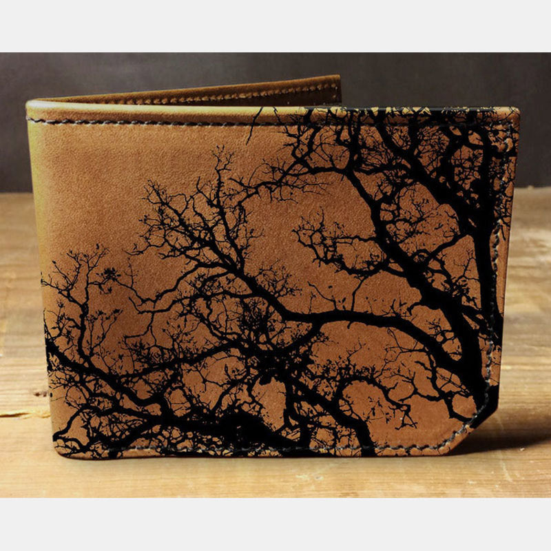 Men's Leather Wallet Bifold Tree Branch Printed Wallet Card Holder ...