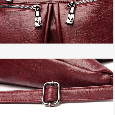 3 Way Use Backpack Multi Pocket Leather Zip Crossbody Shoulder Bag