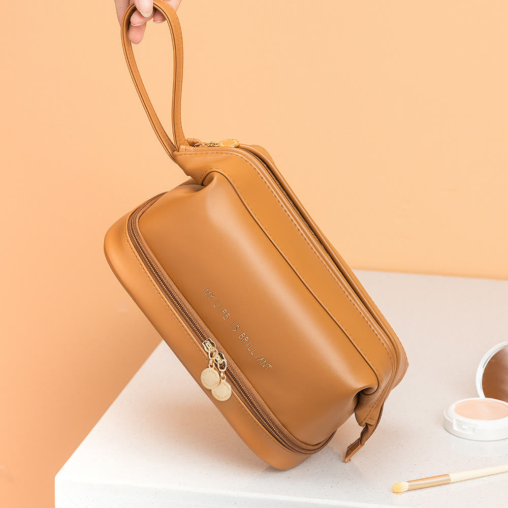 Makeup Bag For Women Travel Portable Leather Storage Toiletry Bag