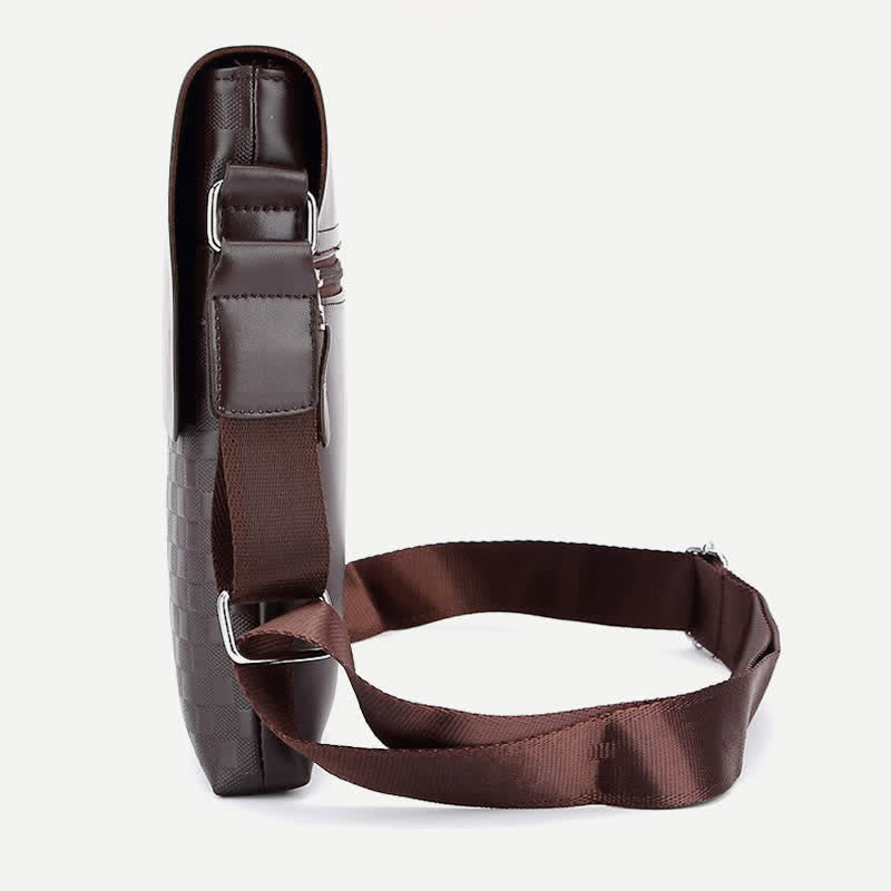 Small Messenger Bag for Men Plaid PU Leather Crossbody Shoulder Bag