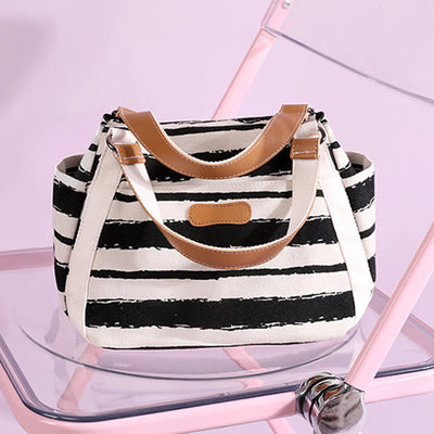 Casual Tote Bag For Women Daily Use Striped Canvas Bag