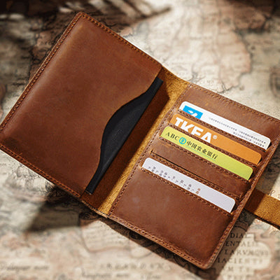 Genuine Leather Passport Holder Cover Wallet with Multi Card Slots