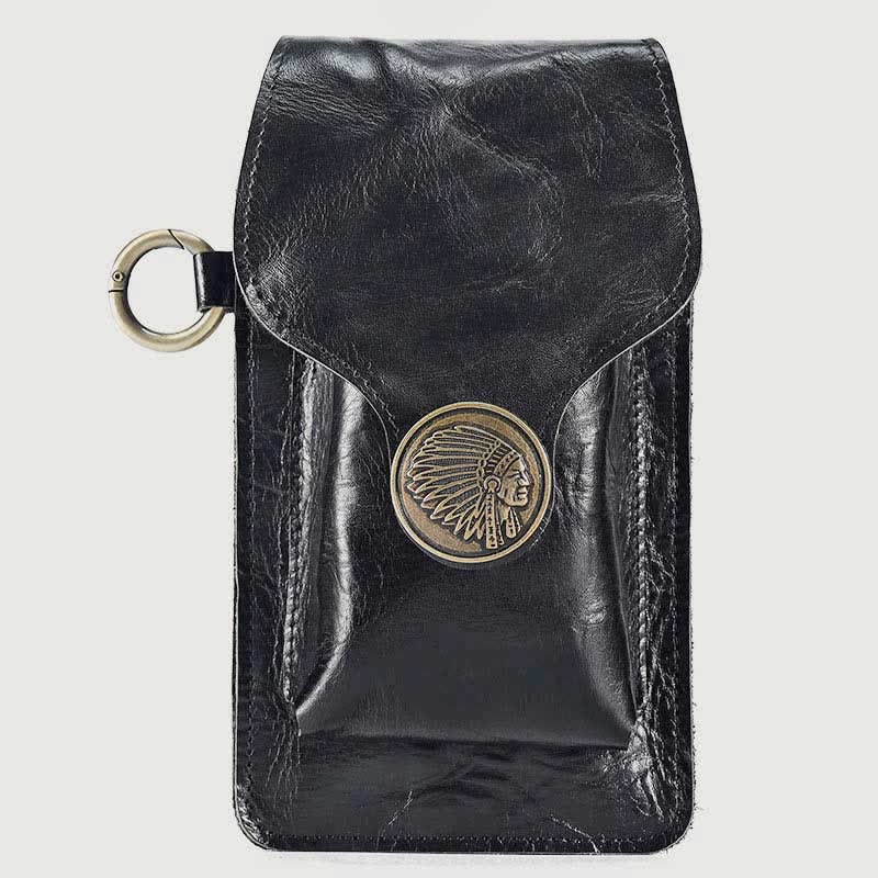 Vintage Leather Flip Phone Bag Belt Pouch with Cigarette Pocket - image 15