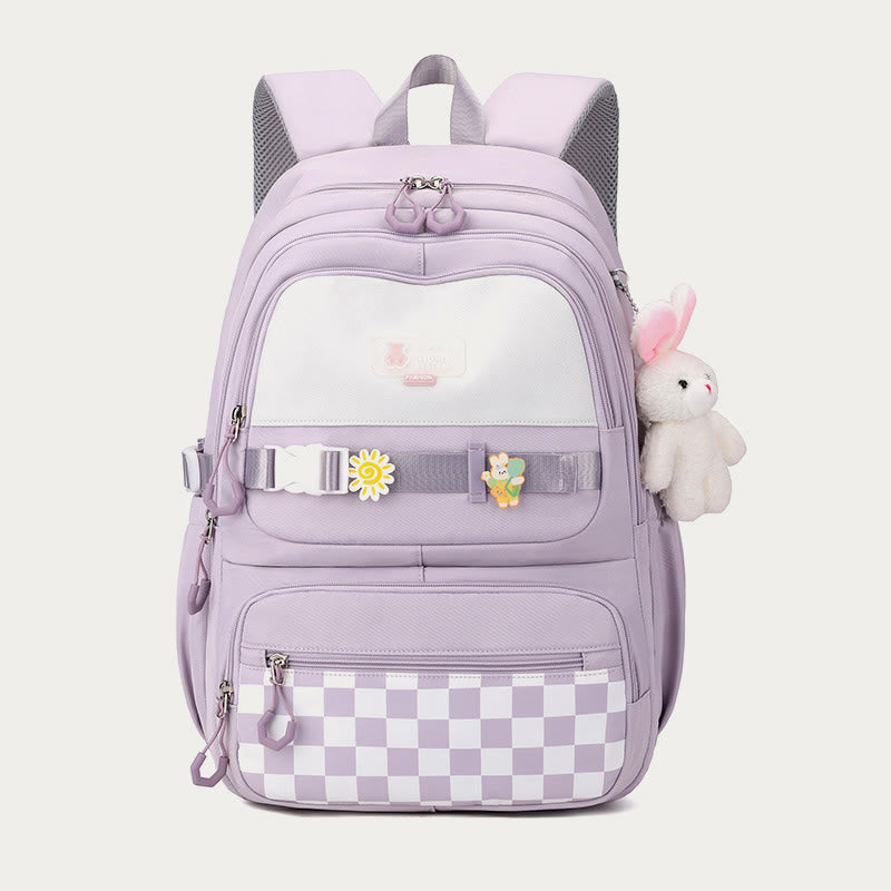 Backpack For Women Plaid Pattern Bright Color Simple Schoolbag