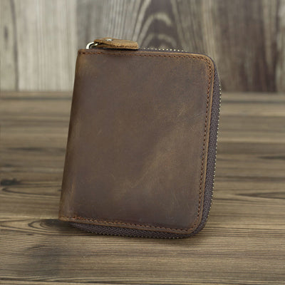 Retro Leather Wallet Multifunctional Small Zipper Purse For Men