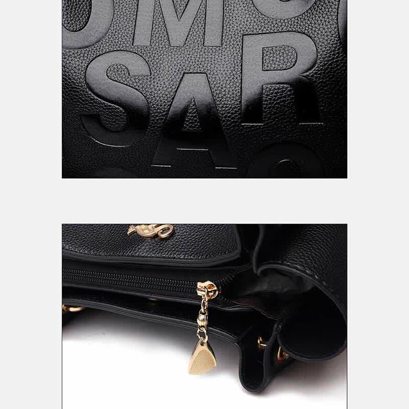 Women's Triple Compartment Tote Handbag PU Leather Letter Print Crossbody Bag