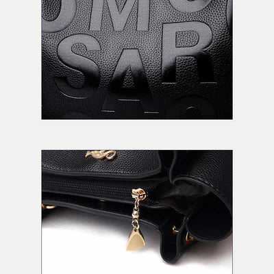 Women's Triple Compartment Tote Handbag PU Leather Letter Print Crossbody Bag