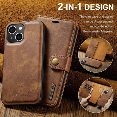Magnetic Wallet Case for iPhone 13 Pro Max Multi Model Handmade PU Leather