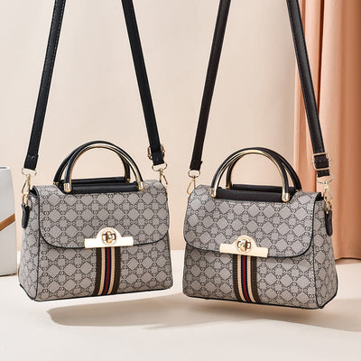 Women Clamshell Buckle Handbag Detachable Strap Retro Crossbody Bag