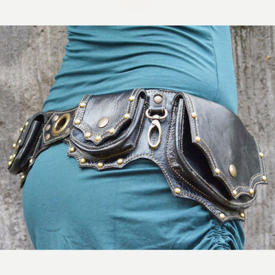 Waist Bag for Women Men Medieval PU Leather Rivets Waist Bag