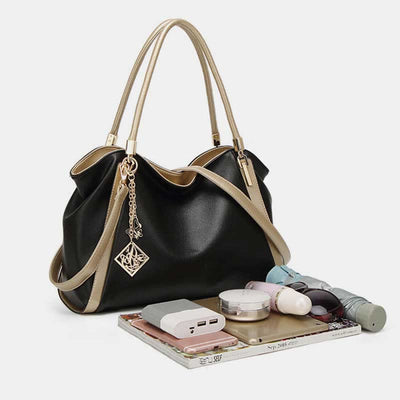 Women's Large Leather Zipper Shoulder Tote Top Handle Handbag