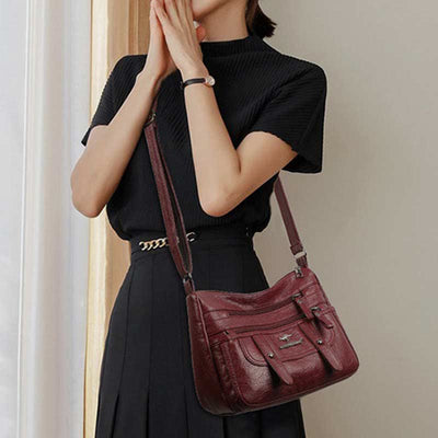 Crossbody Bag for Women Multi-Pocket Soft Leather Zipper Pocket Shoulder Purse
