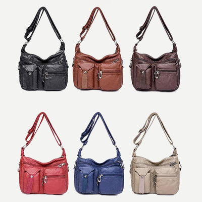 Women Soft Leather Crossbody Purse Double Compartment Roomy Handbag Shoulder Bag