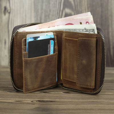 Retro Leather Wallet Multifunctional Small Zipper Purse For Men
