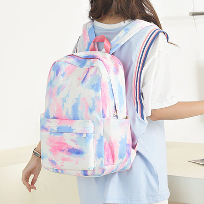 3Pcs Tie-dye Girls Backpack School Bookbag Set Students Women Canvas Daypack