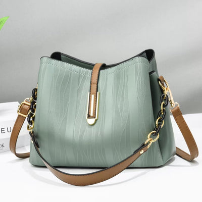 Stripe Pattern Handbag Women Large Vegan Leather Crossbody Bucket Bag