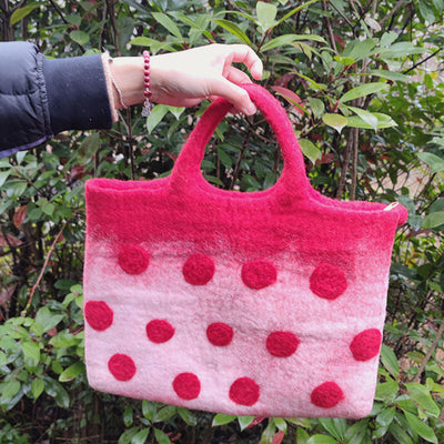 Wool Felt Tote For Women Round Dot Decor Handbag