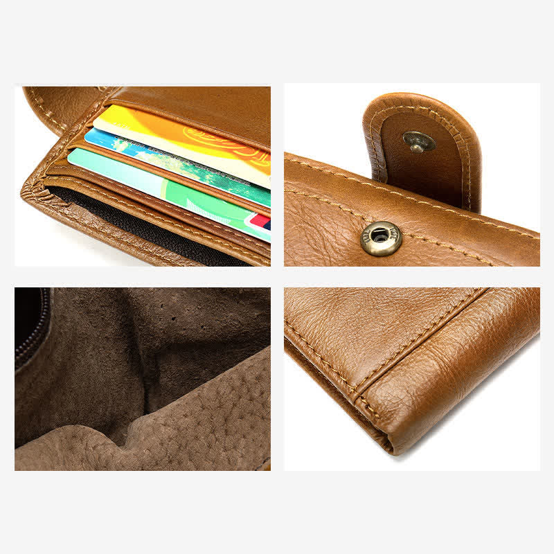Men's Genuine Leather Wallet Large Capacity Bifold Credit Card Holder