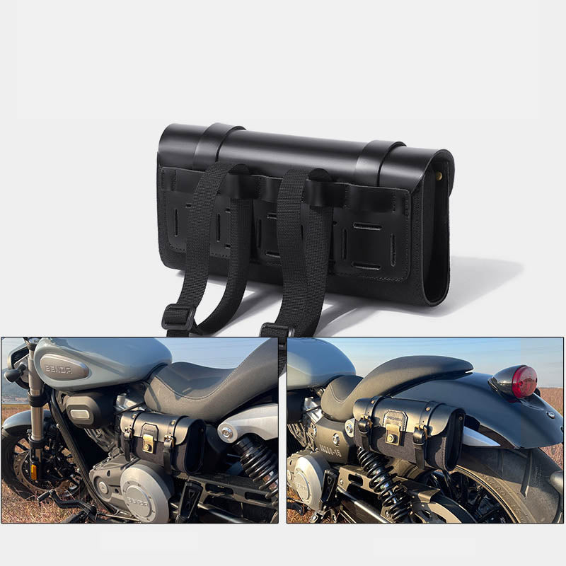 Motorcycle Tool Bag Universal Leather Motorbike Fork Bag Saddlebags Handlebar Bag