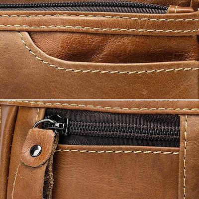 Men Classic Leather Sling Bag Waist Bag with Ajustable Strap