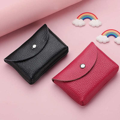 Genuine Leather Coin Purse Mini Wallet Card Holder with Zipper Pocket