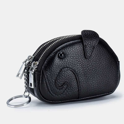 Genuine Leather Cute Elephant Coin Purse Zip Change Wallet Pouch