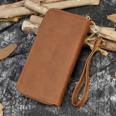 Long Wallet For Men Genuine Leather Retro Casual Clutch