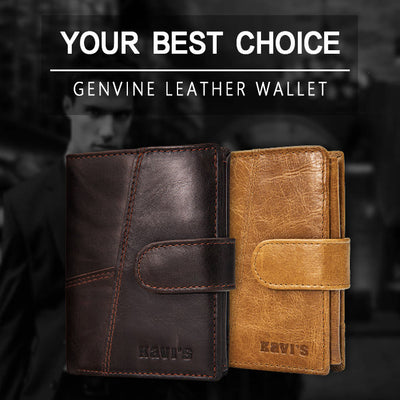 Retro Splicing Long Slim Purse Real Leather Trifold Wallet