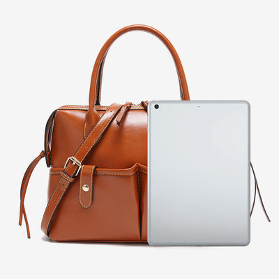 Retro Square Tote For Women Soft Oil Wax Leather Handbag