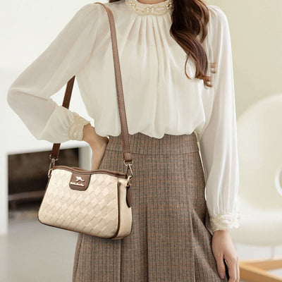 Crossbody Square Bag For Women Diamond Pattern Leather Commuter Purse