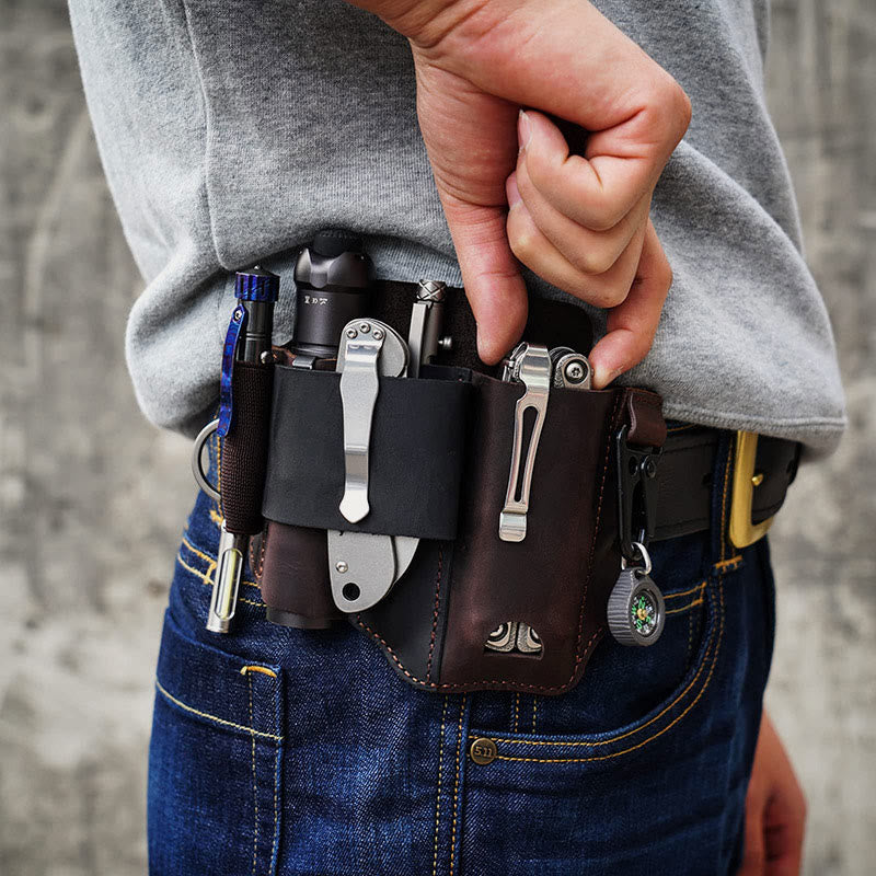 Leather Multitool Sheath For Men Outdoor Camping EDC Belt Wear