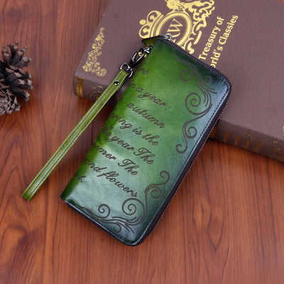 Wallet for Women Vintage Genuine Leather Printing Daily Shopping Handbag