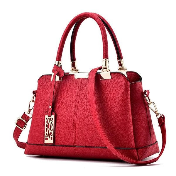Triple Compartment Metal Decor Top-Handle Satchel Shoulder Crossbody Bag