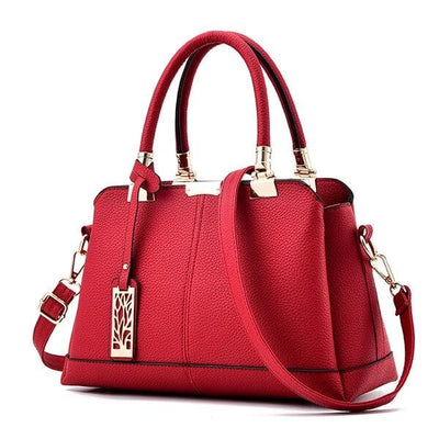 Triple Compartment Metal Decor Top-Handle Satchel Shoulder Crossbody Bag