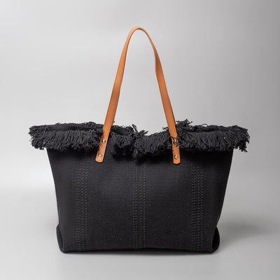 Tassel Canvas Handbag For Women Large Buckle Closure Tote