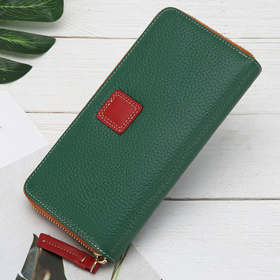 Long Wallet Pebbled Grain Leather Shopping Purse For Women