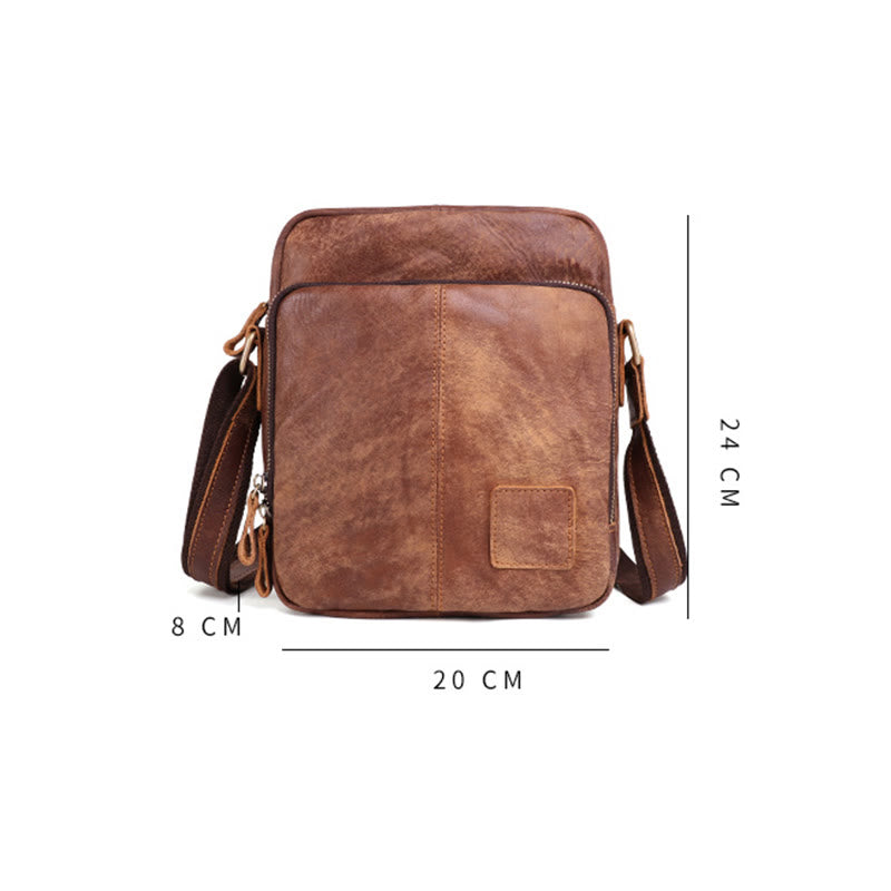 Men's Genuine Leather Triple Zip Classic Crossbody Bag