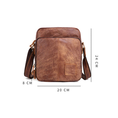 Men's Genuine Leather Triple Zip Classic Crossbody Bag