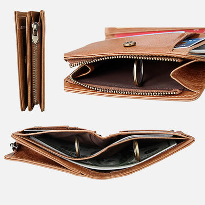 Wallet For Men Short Anti Theft Genuine Leather Retro Card Holder