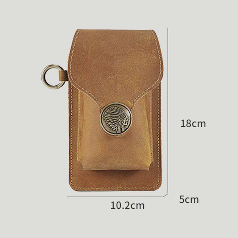 Vintage Leather Flip Phone Bag Belt Pouch with Cigarette Pocket - image 11