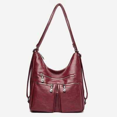 3 Way Use Backpack Multi Pocket Leather Zip Crossbody Shoulder Bag