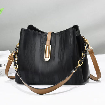 Stripe Pattern Handbag Women Large Vegan Leather Crossbody Bucket Bag